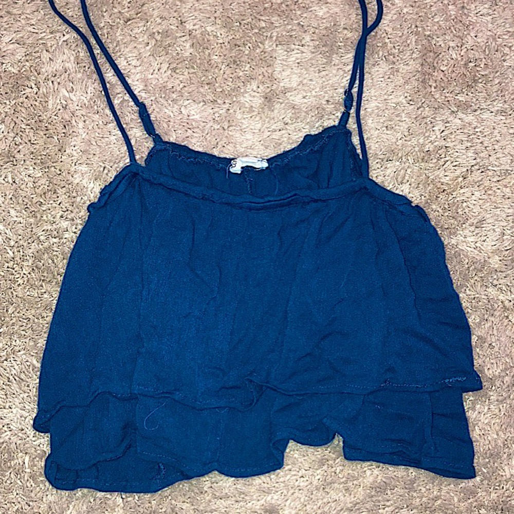 Cotton Candy LA ruffle navy blue crop tank top